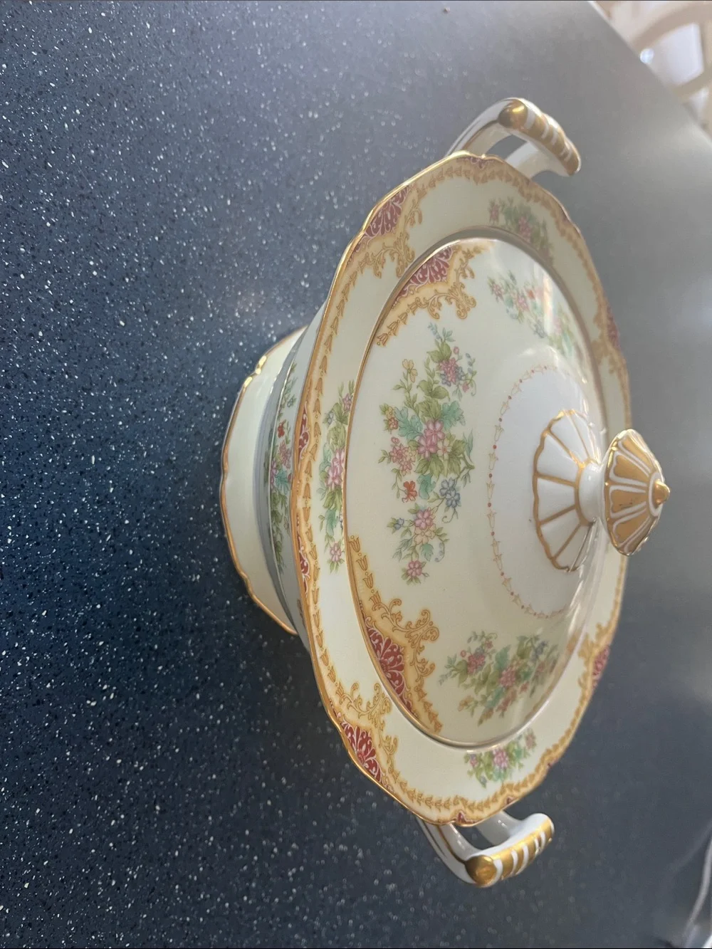 Vtg Noritake - Floral Gold-Trim Porcelain Covered Serving Dish/Soup Tureen